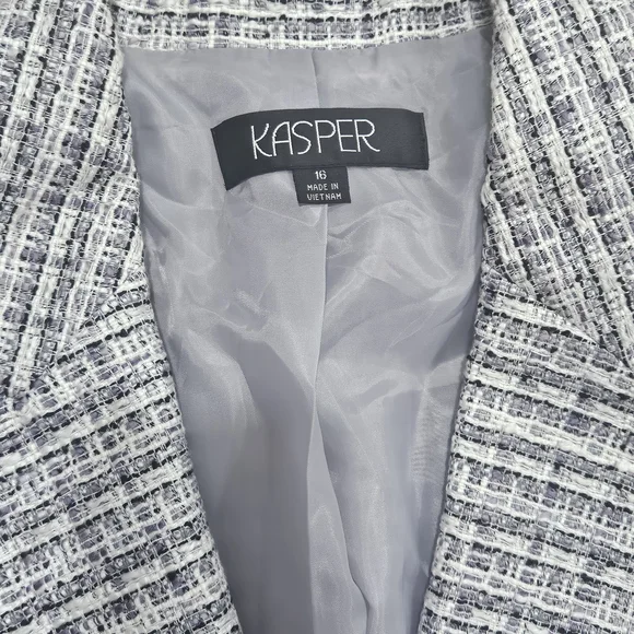 Kasper Women's Gray And White Blazer Jacket Size 16 Tweed - Picture 7 of 8